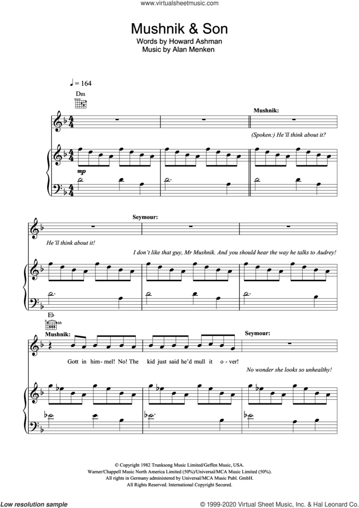 Mushnik And Son sheet music for voice, piano or guitar by Howard Ashman and Alan Menken, intermediate skill level