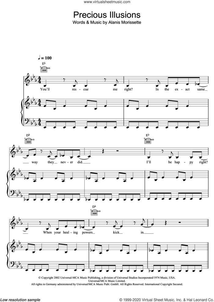 Precious Illusions sheet music for voice, piano or guitar by Alanis Morissette, intermediate skill level