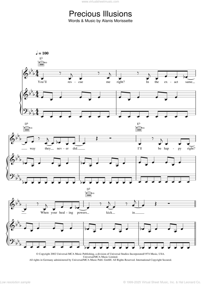 Precious Illusions sheet music for voice, piano or guitar by Alanis Morissette, intermediate skill level