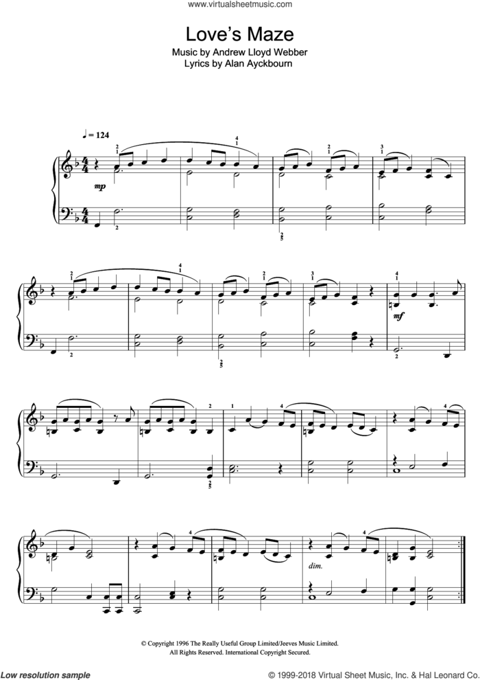 Love's Maze (from By Jeeves) sheet music for piano solo by Andrew Lloyd Webber and Alan Ayckbourn, easy skill level