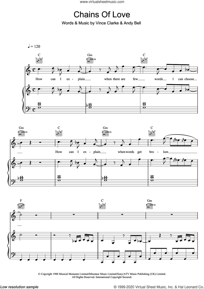 Chains Of Love sheet music for voice, piano or guitar by Erasure, Andy Bell and Vince Clarke, intermediate skill level
