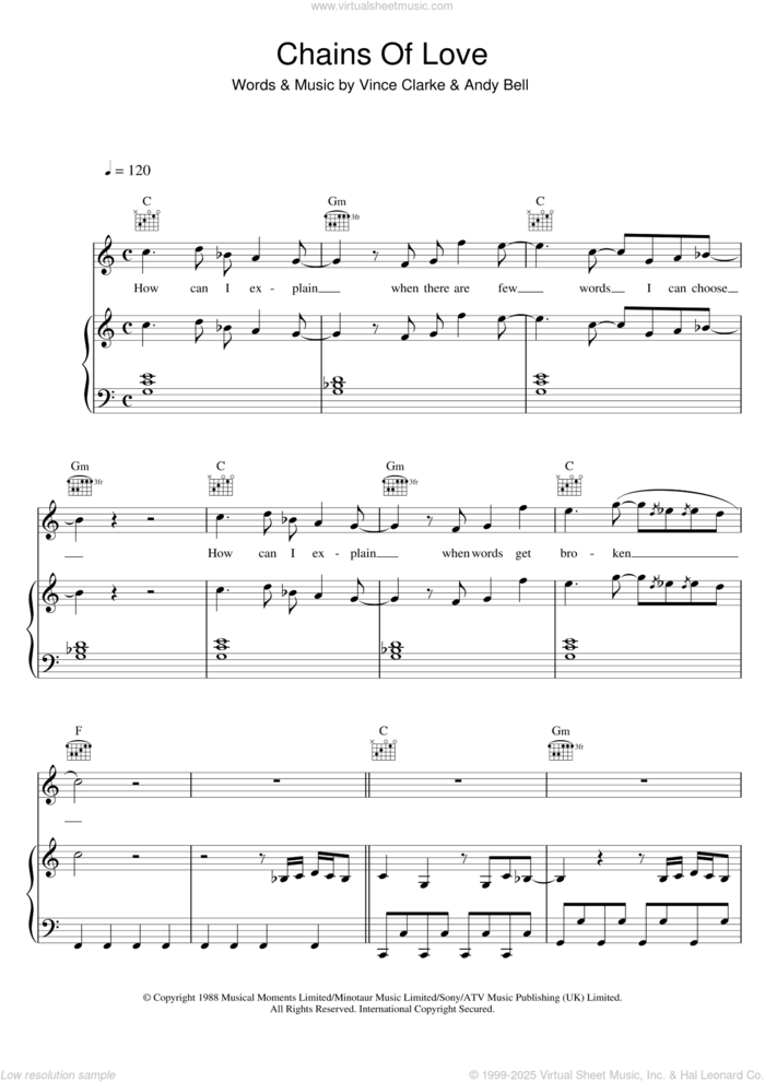 Chains Of Love sheet music for voice, piano or guitar by Erasure, Andy Bell and Vince Clarke, intermediate skill level