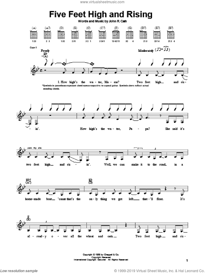 Five Feet High And Rising sheet music for guitar solo (chords) by Johnny Cash, easy guitar (chords)