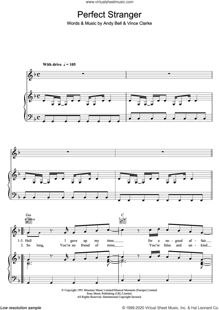 Perfect Stranger sheet music for voice, piano or guitar by Erasure, Andy Bell and Vince Clarke, intermediate skill level