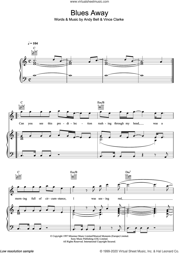 Blues Away sheet music for voice, piano or guitar by Erasure, Andy Bell and Vince Clarke, intermediate skill level
