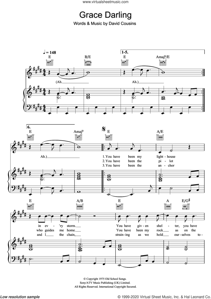 Grace Darling sheet music for voice, piano or guitar by The Strawbs and David Cousins, intermediate skill level