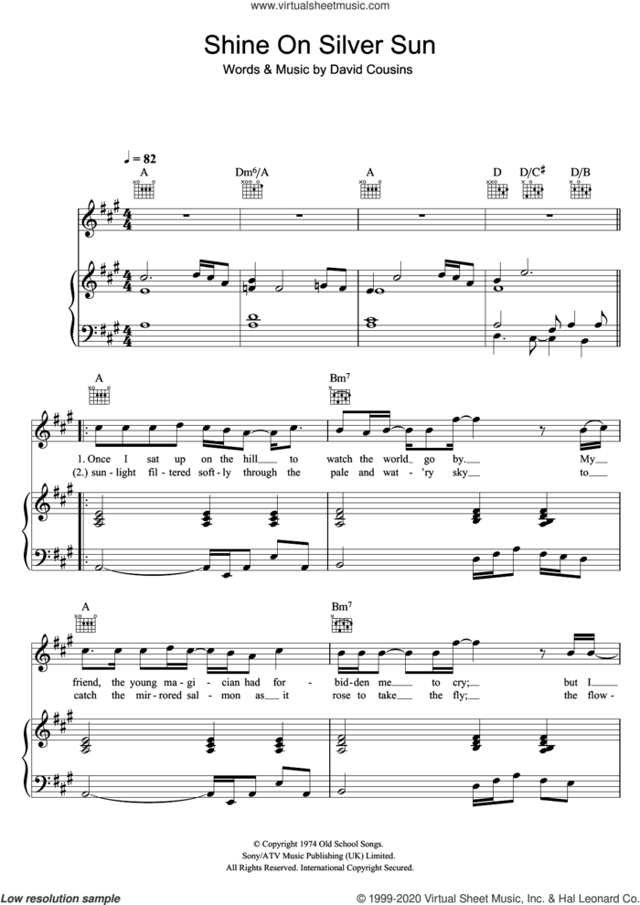 Shine On Silver Sun sheet music for voice, piano or guitar by The Strawbs and David Cousins, intermediate skill level