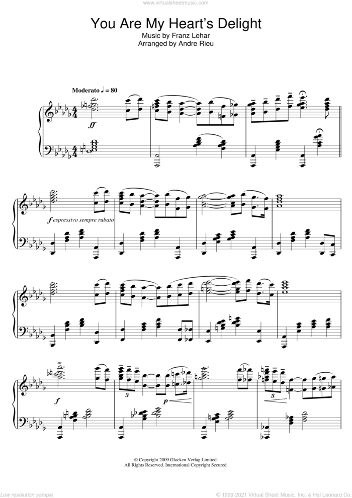 You Are My Heart's Delight sheet music for piano solo by Franz Lehar and Andre Rieu and Andre Rieu, intermediate skill level