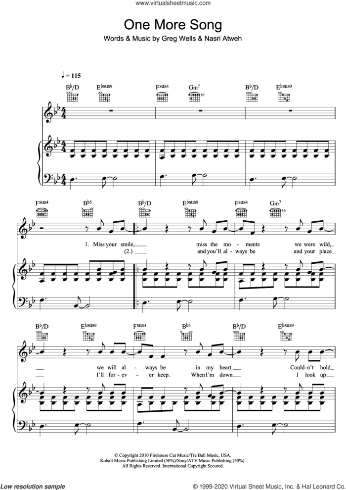 One More Song sheet music for voice, piano or guitar by Boyzone, Greg Wells and Nasri Atweh, intermediate skill level