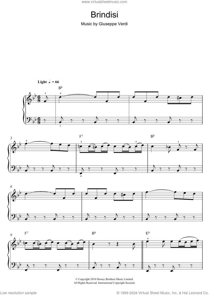 Brindisi (from La Traviata) sheet music for piano solo by Giuseppe Verdi, classical score, easy skill level