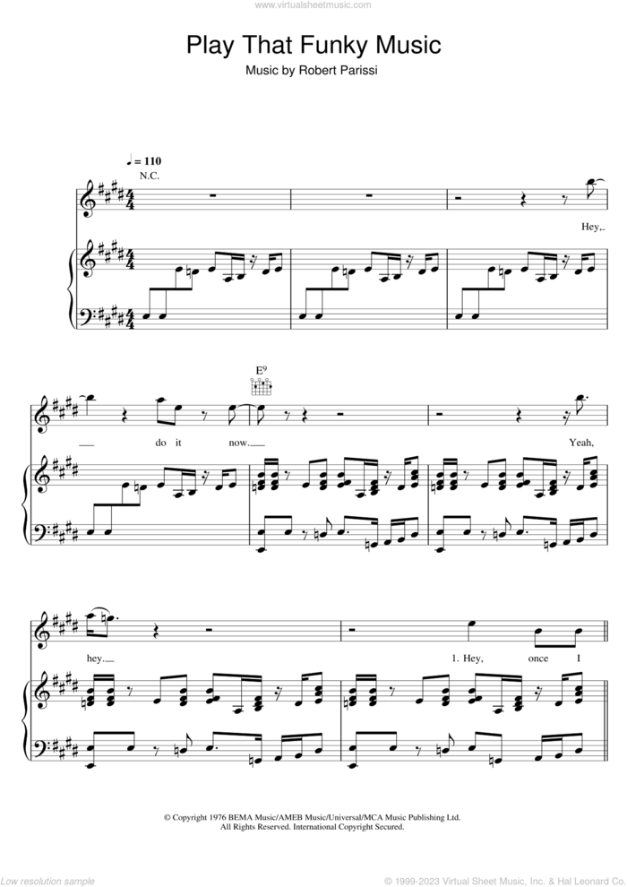 Play That Funky Music sheet music for voice, piano or guitar by Wild Cherry and Robert Parissi, intermediate skill level