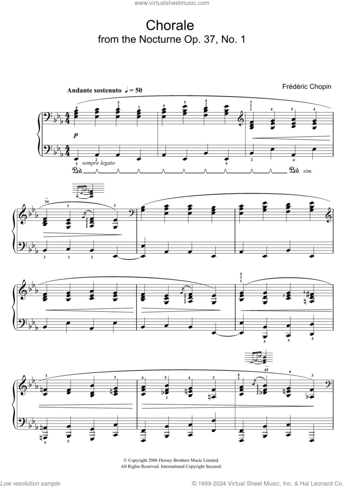 Chorale from Nocturne Op. 37, No. 1 sheet music for piano solo by Frederic Chopin, classical score, easy skill level