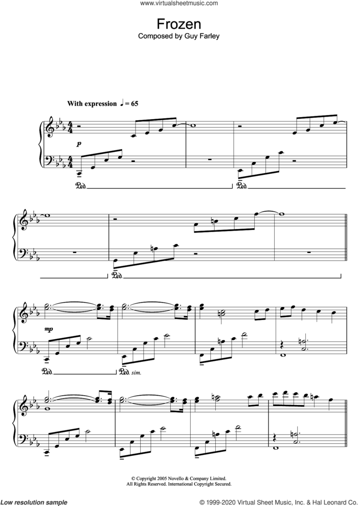 Frozen (from 'Cashback') sheet music for piano solo by Guy Farley, intermediate skill level