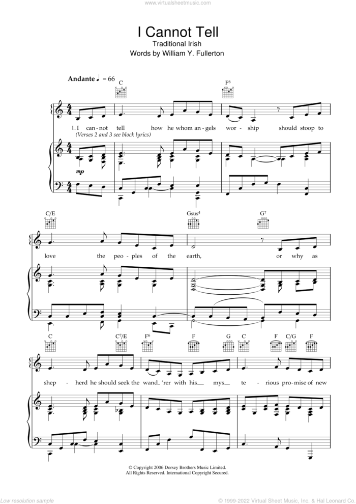 I Cannot Tell sheet music for voice, piano or guitar  and William Y. Fullerton, intermediate skill level