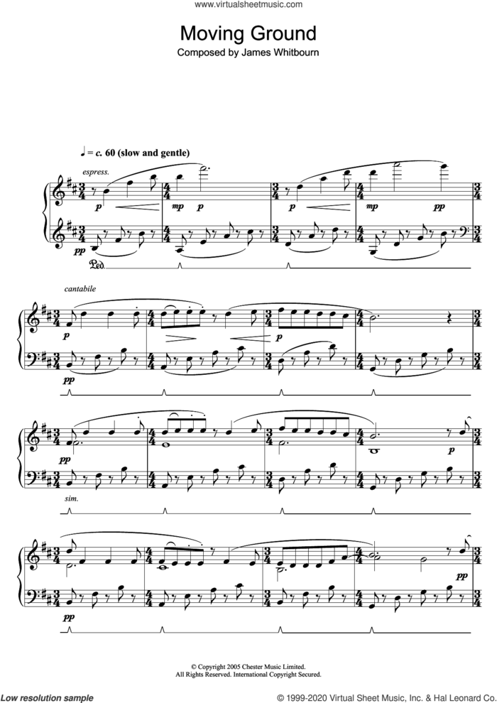 Moving Ground sheet music for piano solo by James Whitbourn, classical score, intermediate skill level