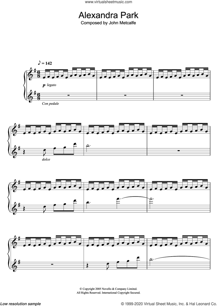 Alexandra Park sheet music for piano solo by John Metcalfe, classical score, intermediate skill level