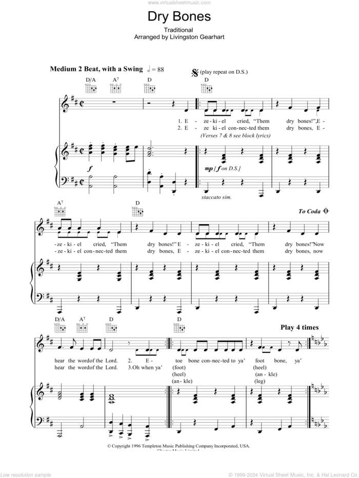 Dry Bones sheet music for voice, piano or guitar by Livingston Gearhart and Miscellaneous, intermediate skill level