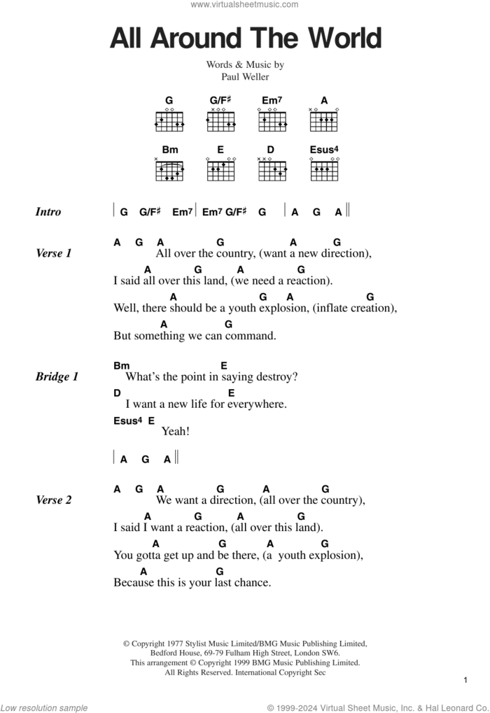 All Around The World sheet music for guitar (chords) by The Jam and Paul Weller, intermediate skill level