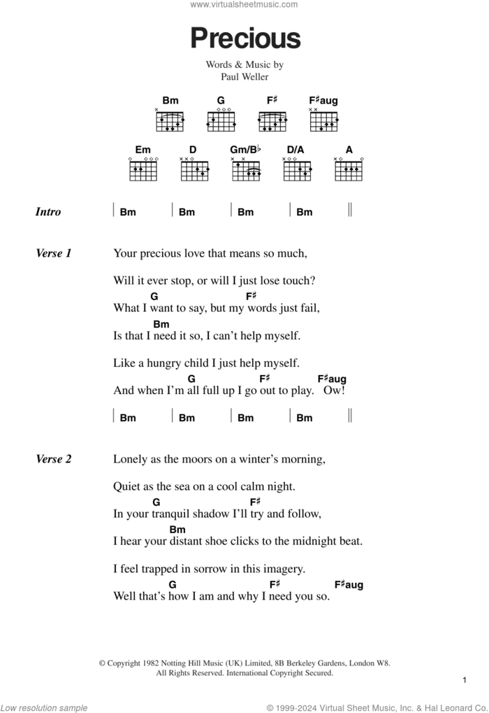 Precious sheet music for guitar (chords) by The Jam and Paul Weller, intermediate skill level