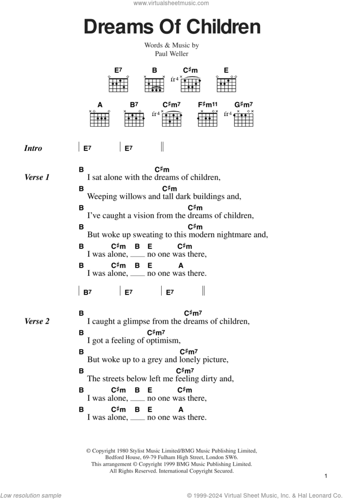 Dreams Of Children sheet music for guitar (chords) by The Jam and Paul Weller, intermediate skill level