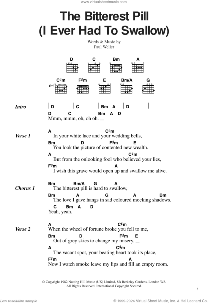 The Bitterest Pill (I Ever Had To Swallow) sheet music for guitar (chords) by The Jam and Paul Weller, intermediate skill level