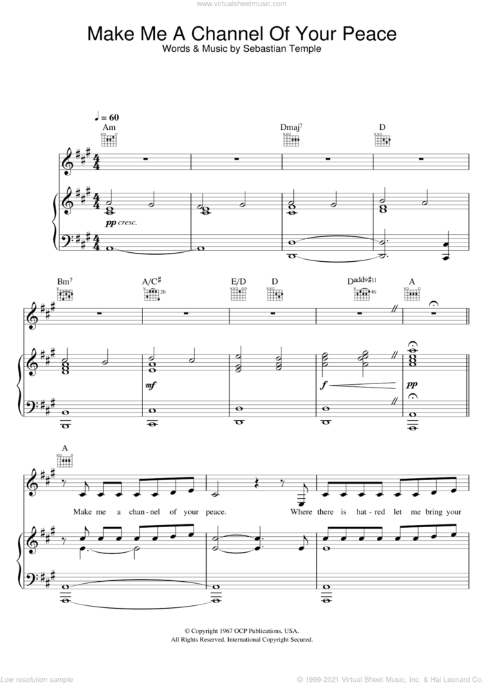 Make Me A Channel Of Your Peace (Prayer Of St. Francis) sheet music for voice, piano or guitar by Susan Boyle and Sebastian Temple, intermediate skill level