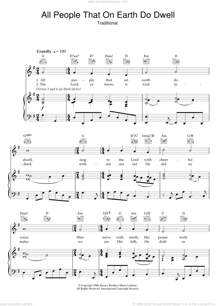 All People That On Earth Do Dwell sheet music for voice, piano or guitar, intermediate skill level