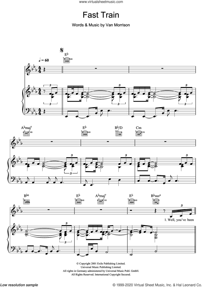 Fast Train sheet music for voice, piano or guitar by Van Morrison, intermediate skill level