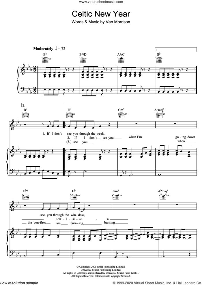 Celtic New Year sheet music for voice, piano or guitar by Van Morrison, intermediate skill level