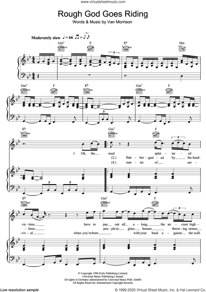 Rough God Goes Riding sheet music for voice, piano or guitar by Van Morrison, intermediate skill level