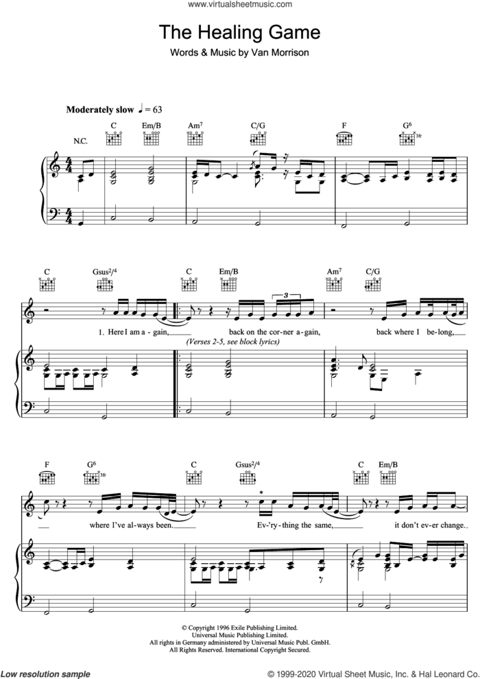 The Healing Game sheet music for voice, piano or guitar by Van Morrison, intermediate skill level
