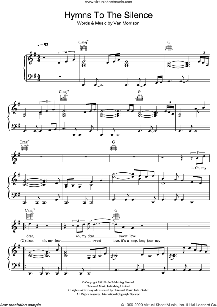 Hymns To The Silence sheet music for voice, piano or guitar by Van Morrison, intermediate skill level