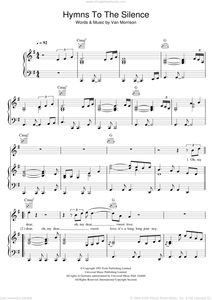 Hymns To The Silence sheet music for voice, piano or guitar by Van Morrison, intermediate skill level