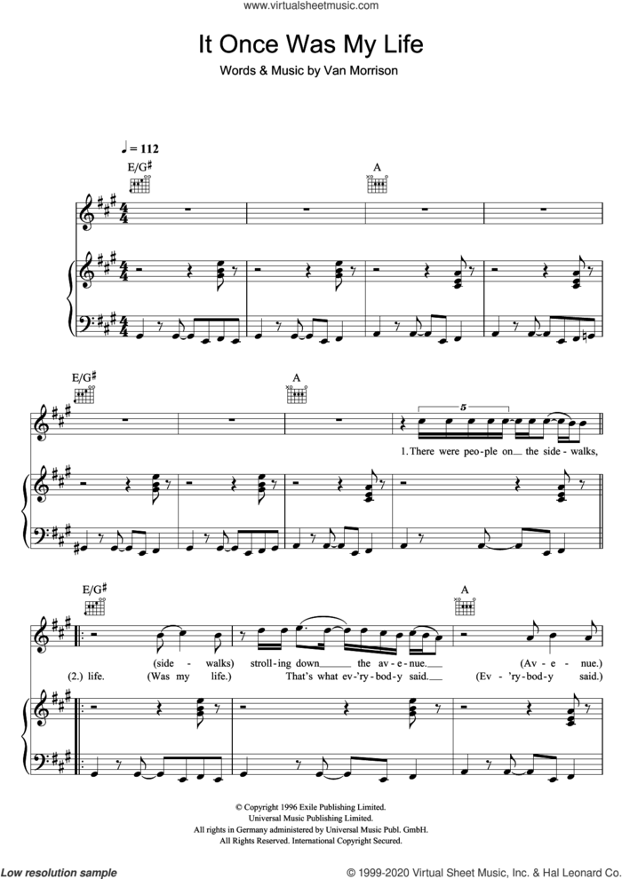 It Once Was My Life sheet music for voice, piano or guitar by Van Morrison, intermediate skill level
