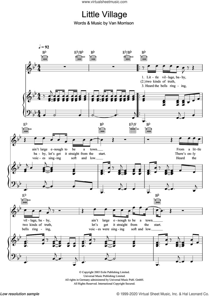 Little Village sheet music for voice, piano or guitar by Van Morrison, intermediate skill level