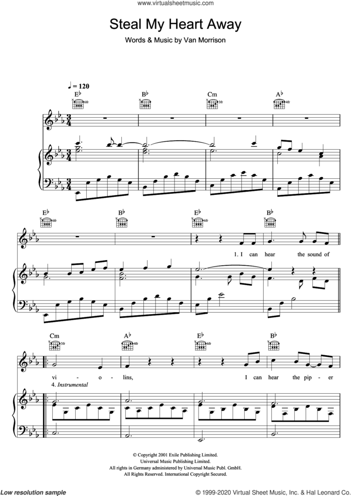 Steal My Heart Away sheet music for voice, piano or guitar by Van Morrison, intermediate skill level