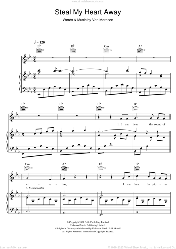 Steal My Heart Away sheet music for voice, piano or guitar by Van Morrison, intermediate skill level