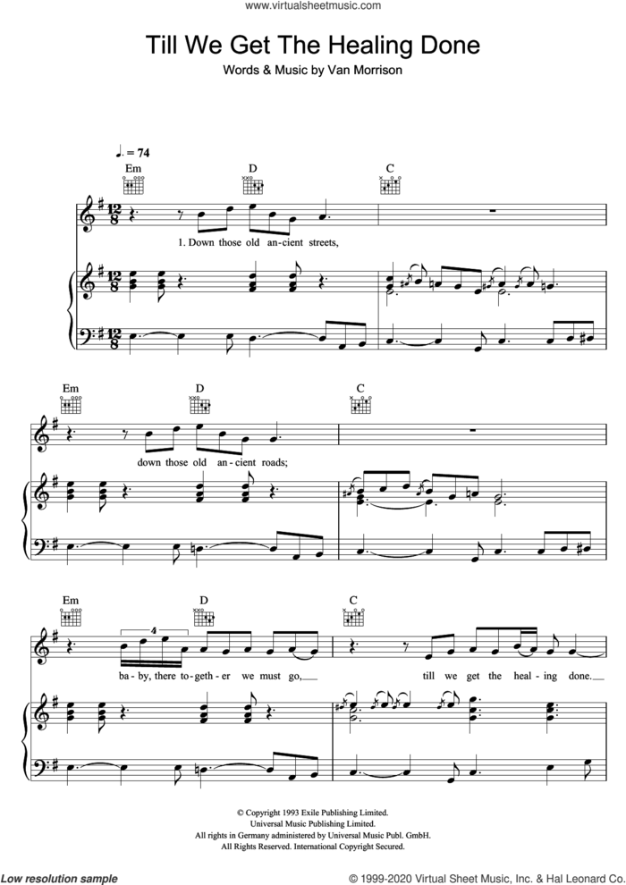 Till We Get The Healing Done sheet music for voice, piano or guitar by Van Morrison, intermediate skill level