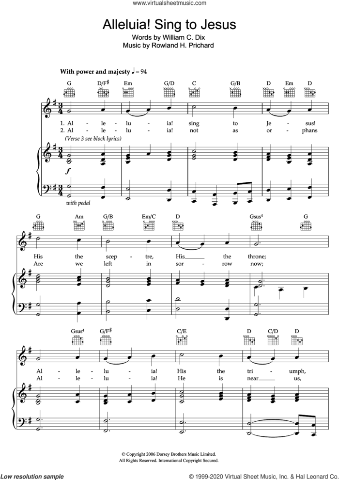 Alleluya, Sing To Jesus sheet music for voice, piano or guitar by Rowland Prichard and William Chatterton Dix, intermediate skill level