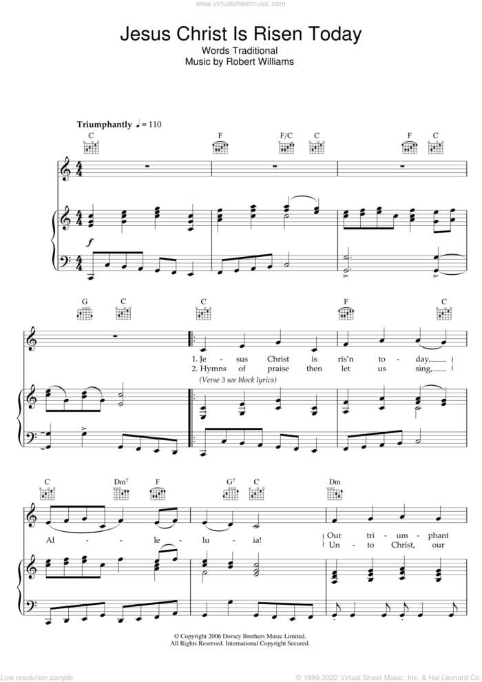 Jesus Christ Is Risen Today sheet music for voice, piano or guitar  and Robert Wiliams, intermediate skill level