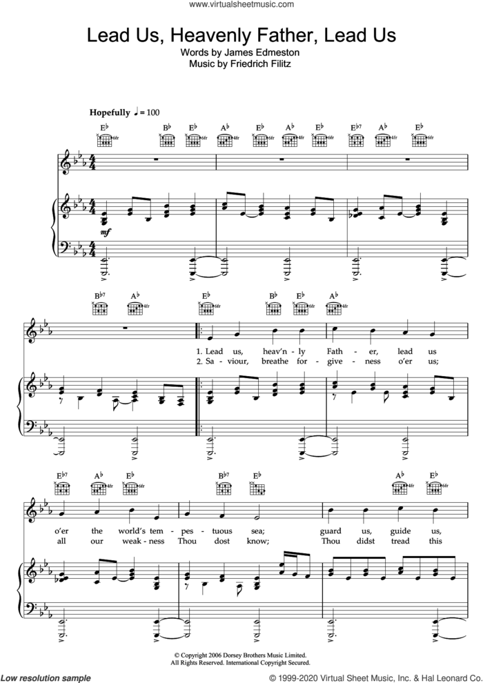 Lead Us Heavenly Father, Lead Us sheet music for voice, piano or guitar by James Edmeston and Friedrich Filitz, intermediate skill level