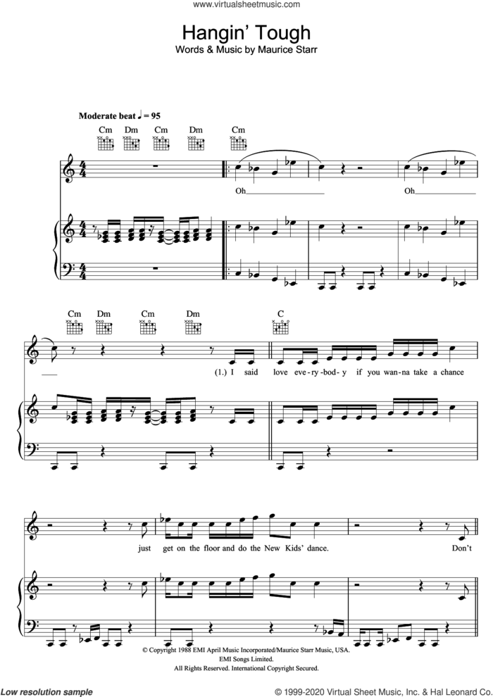 Hangin' Tough sheet music for voice, piano or guitar by New Kids On The Block and Maurice Starr, intermediate skill level
