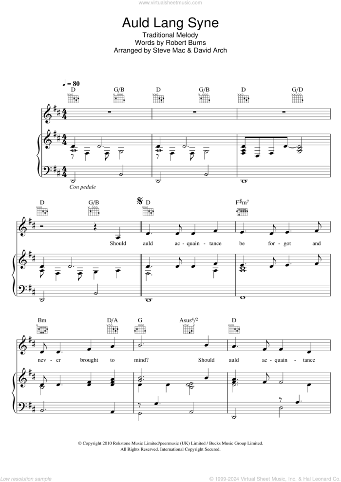 Auld Lang Syne sheet music for voice, piano or guitar by Susan Boyle, Robert Burns and Traditional Melody, intermediate skill level