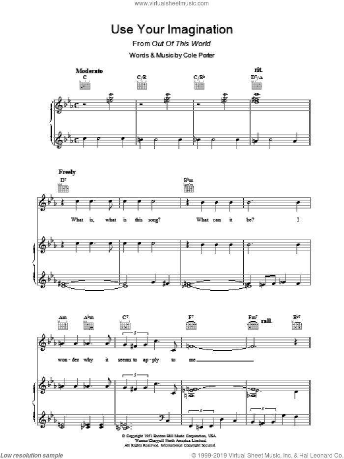 Use Your Imagination sheet music for voice, piano or guitar by Cole Porter, intermediate skill level