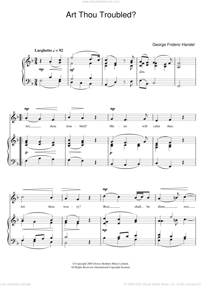 Art Thou Troubled? (from Rodelinda) sheet music for voice and piano by George Frideric Handel, classical score, intermediate skill level