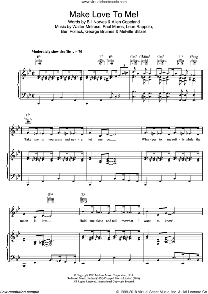 Make Love To Me sheet music for voice, piano or guitar by New Orleans Rhythm Kings, Allen Copeland, Ben Pollack, Bill Norvas, George Bruines, Leon Rappolo, Melville Stitzel, Paul Mares and Walter Melrose, intermediate skill level