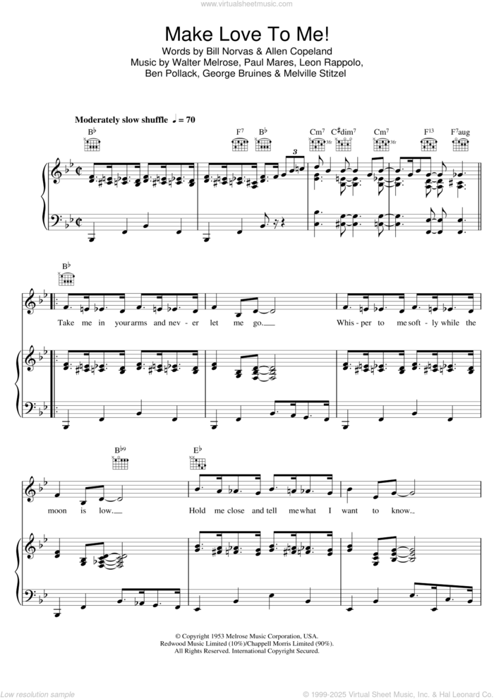 Make Love To Me sheet music for voice, piano or guitar by New Orleans Rhythm Kings, Allen Copeland, Ben Pollack, Bill Norvas, George Bruines, Leon Rappolo, Melville Stitzel, Paul Mares and Walter Melrose, intermediate skill level