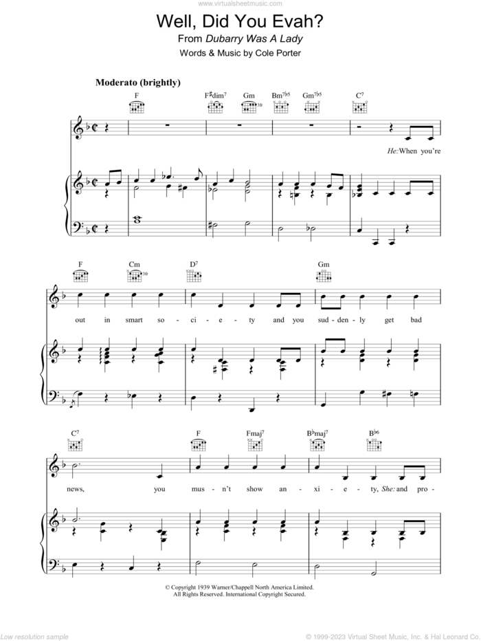 Well, Did You Evah? sheet music for voice, piano or guitar by Cole Porter, intermediate skill level