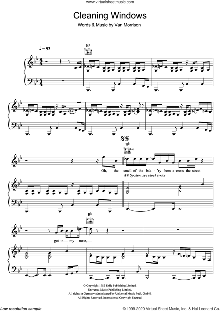 Cleaning Windows sheet music for voice, piano or guitar by Van Morrison, intermediate skill level