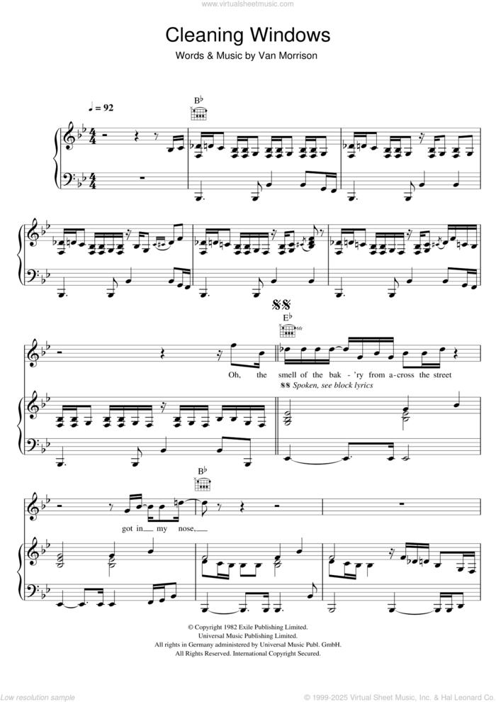 Cleaning Windows sheet music for voice, piano or guitar by Van Morrison, intermediate skill level